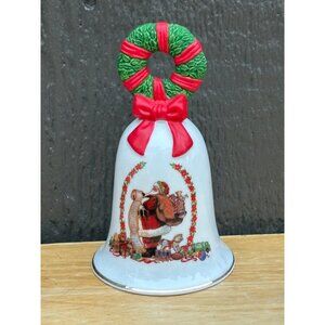 Avon 1995 Christmas Bell With Santa reading Naughty List Wreath Handle Holiday